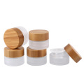 Frosted Glass Cosmetic Cream Jar Bottle Refillable Glass Face Cream Pot Cosmetics Container With Bamboo lids